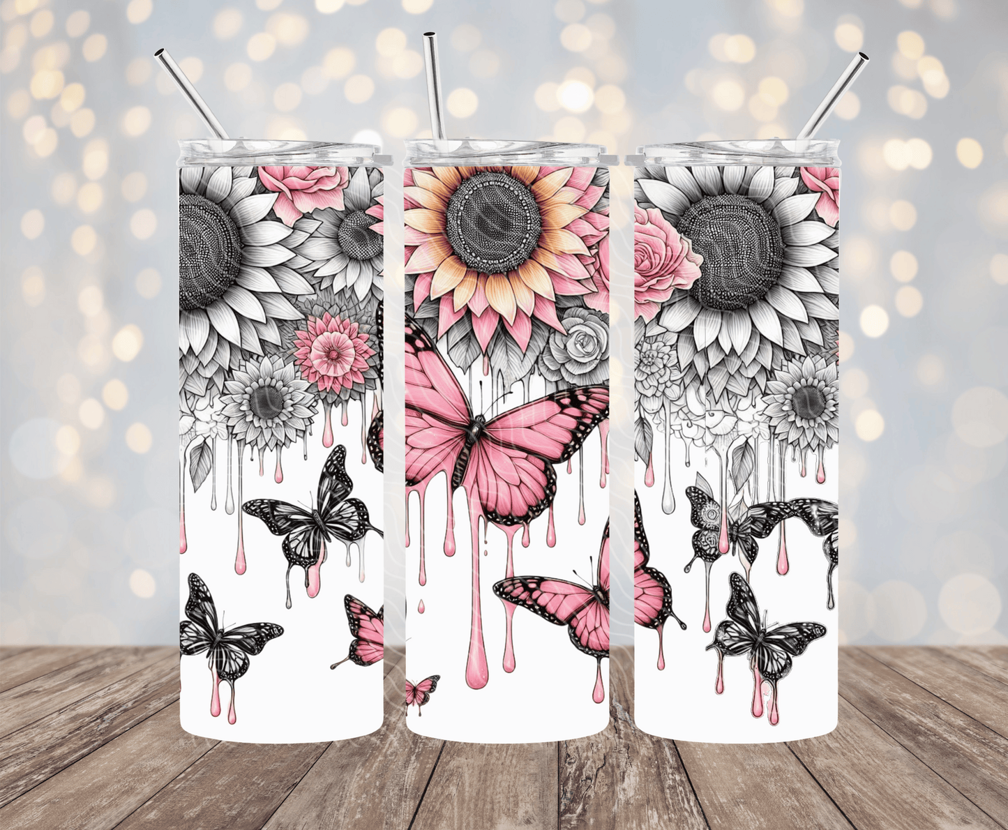 Pink Butterflies Floral - 20oz Sublimation Tumbler