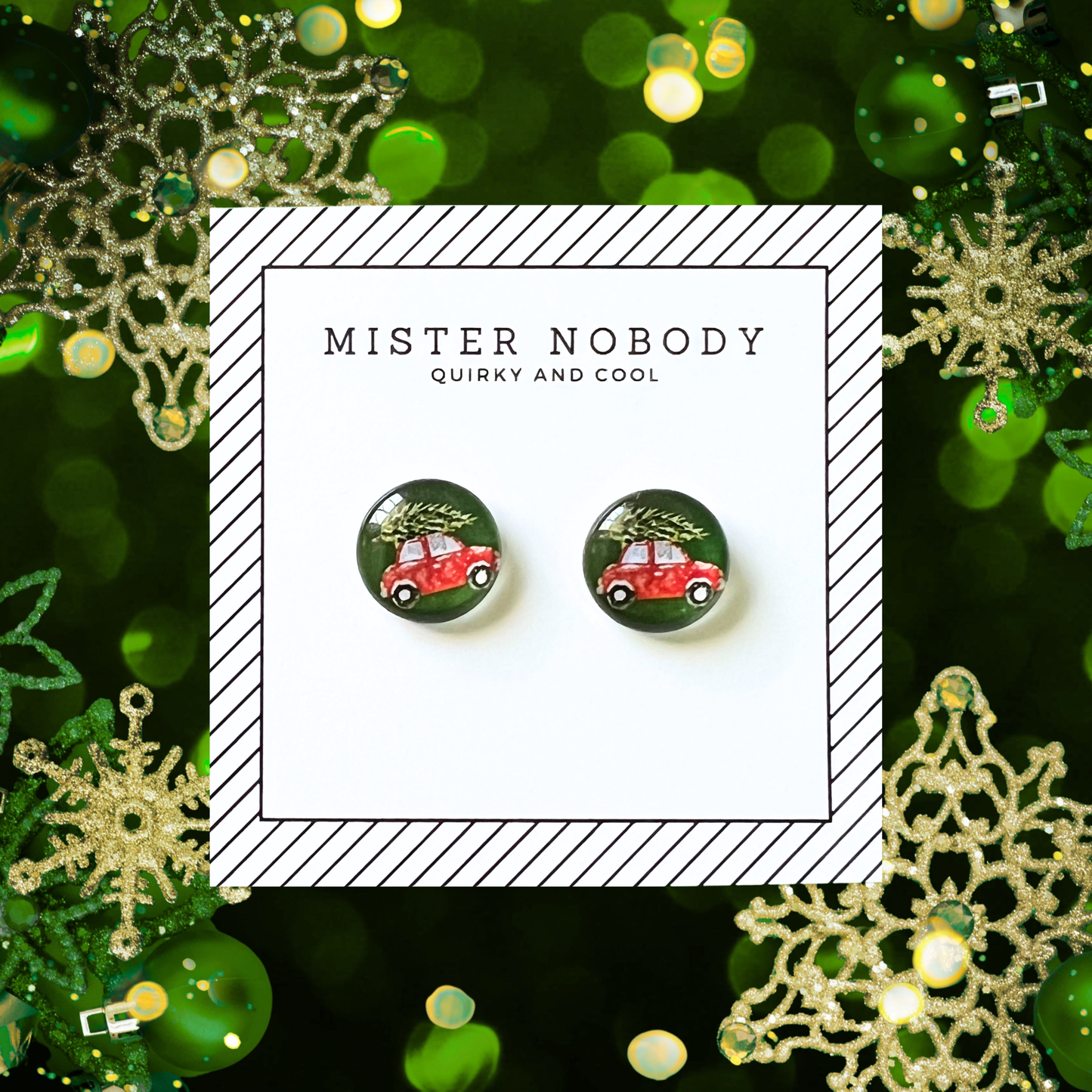 Christmas Tree on Car - Stud Earrings