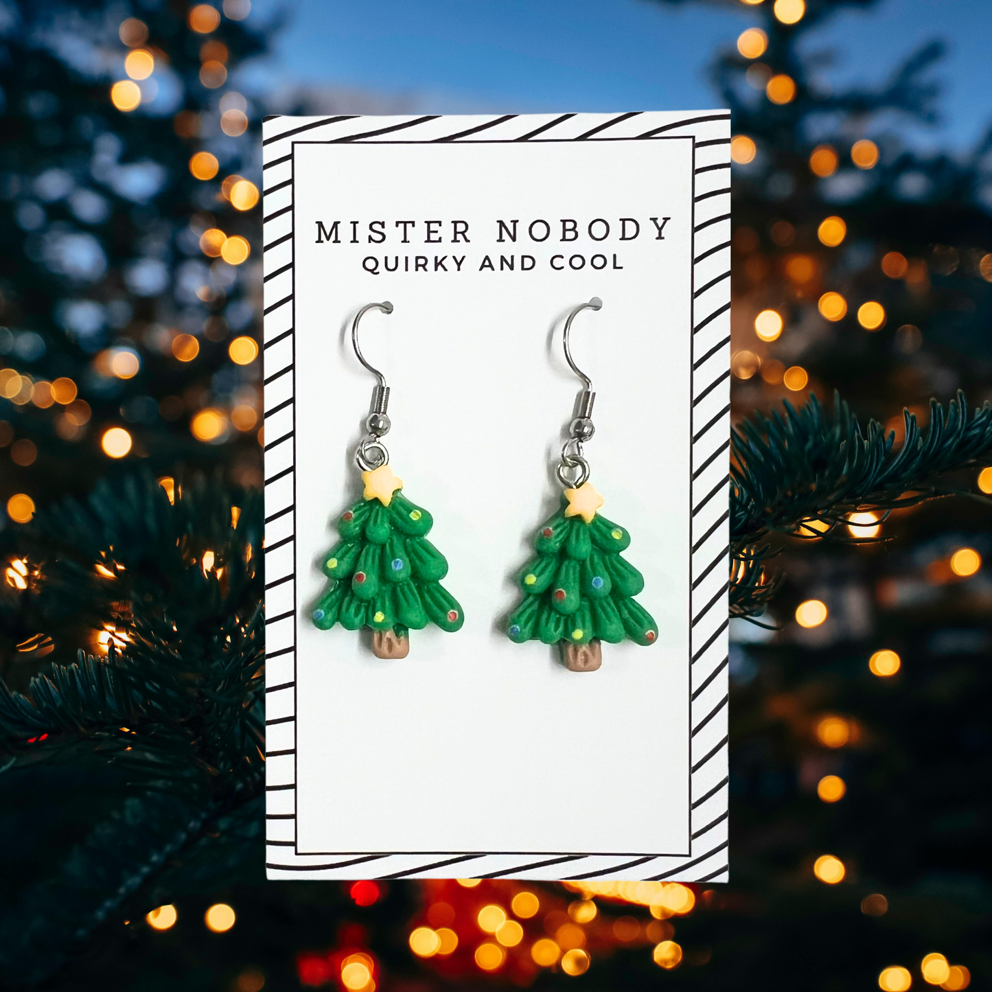 Christmas Tree with Star - Mini Dangle Earrings