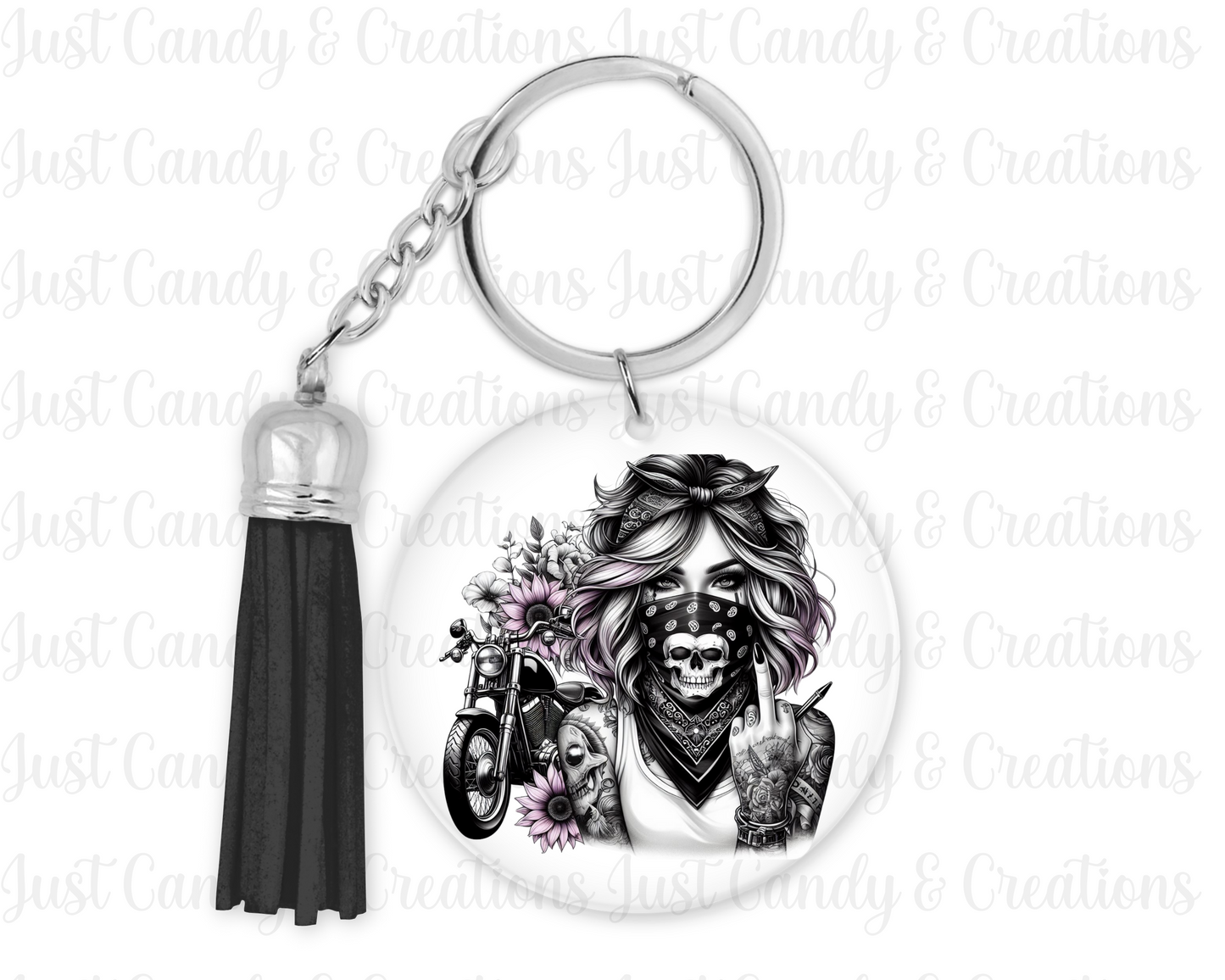 Bandana Girl With Motorbike - Keychain Decal