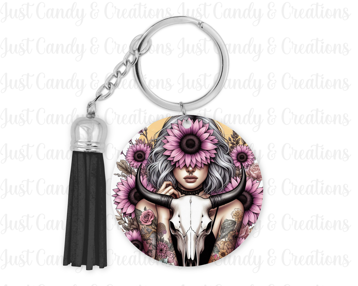 Girl & Cow Skull Keychain Decal