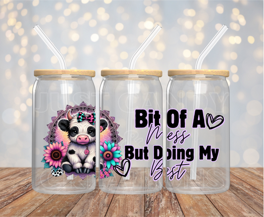 Bit Of A Mess Cow 16OZ UV DTF Wrap