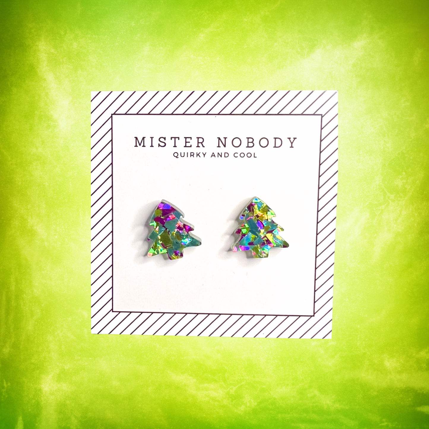 Peacock Green Glitter Christmas Tree - Stud Earrings