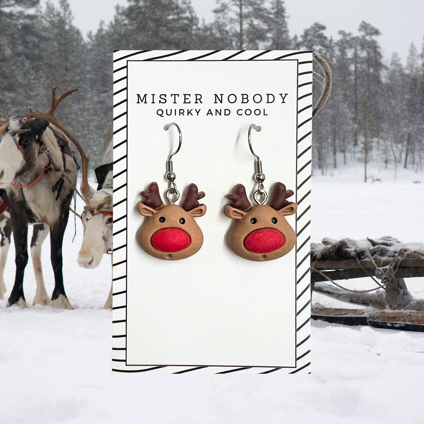 Reindeer Face - Mini Dangle Earrings
