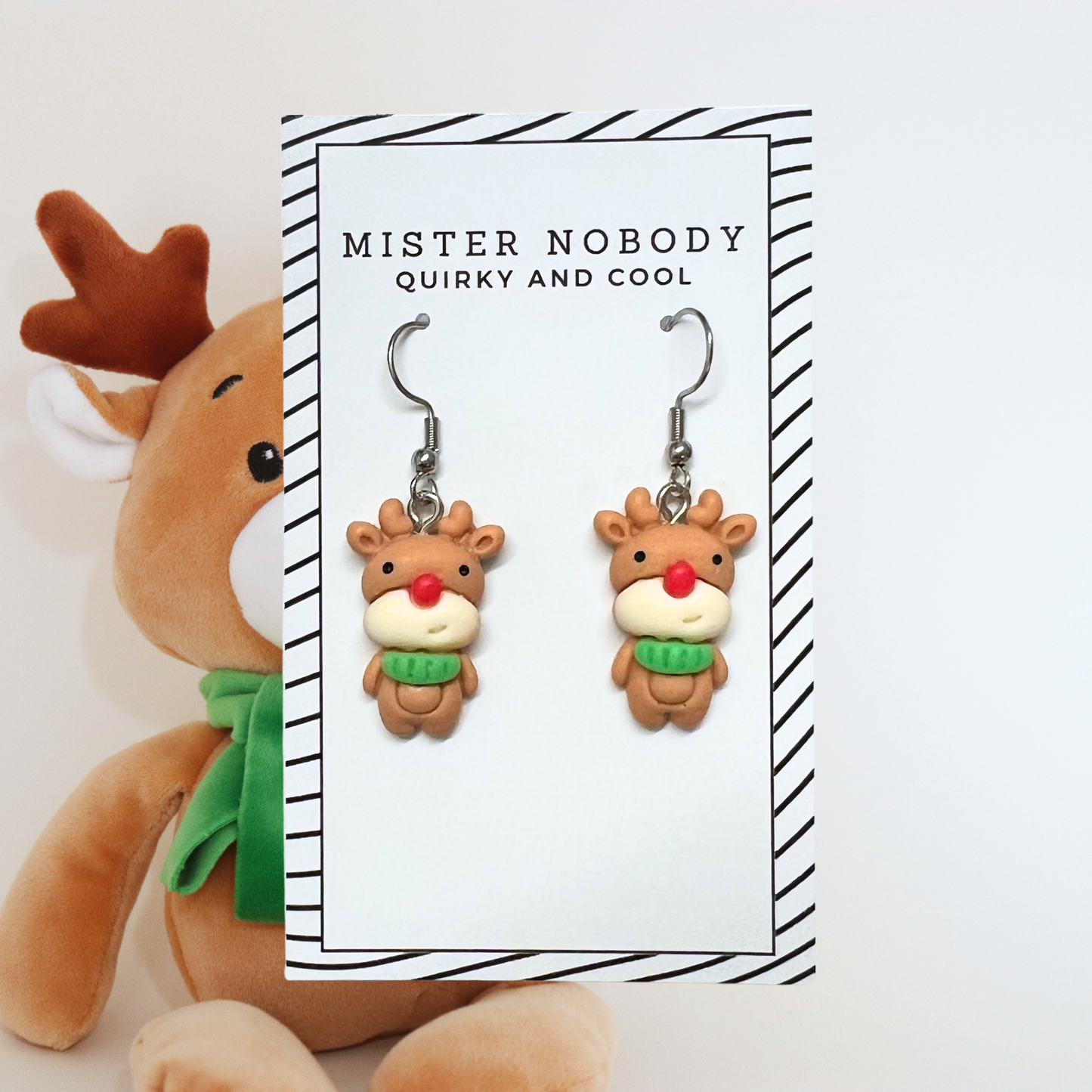 Reindeer with Scarf - Mini Dangle Earrings