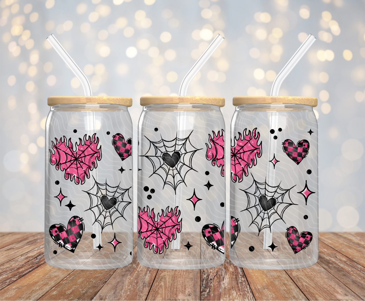 Pink Flame Hearts - 16OZ UV DTF Wrap