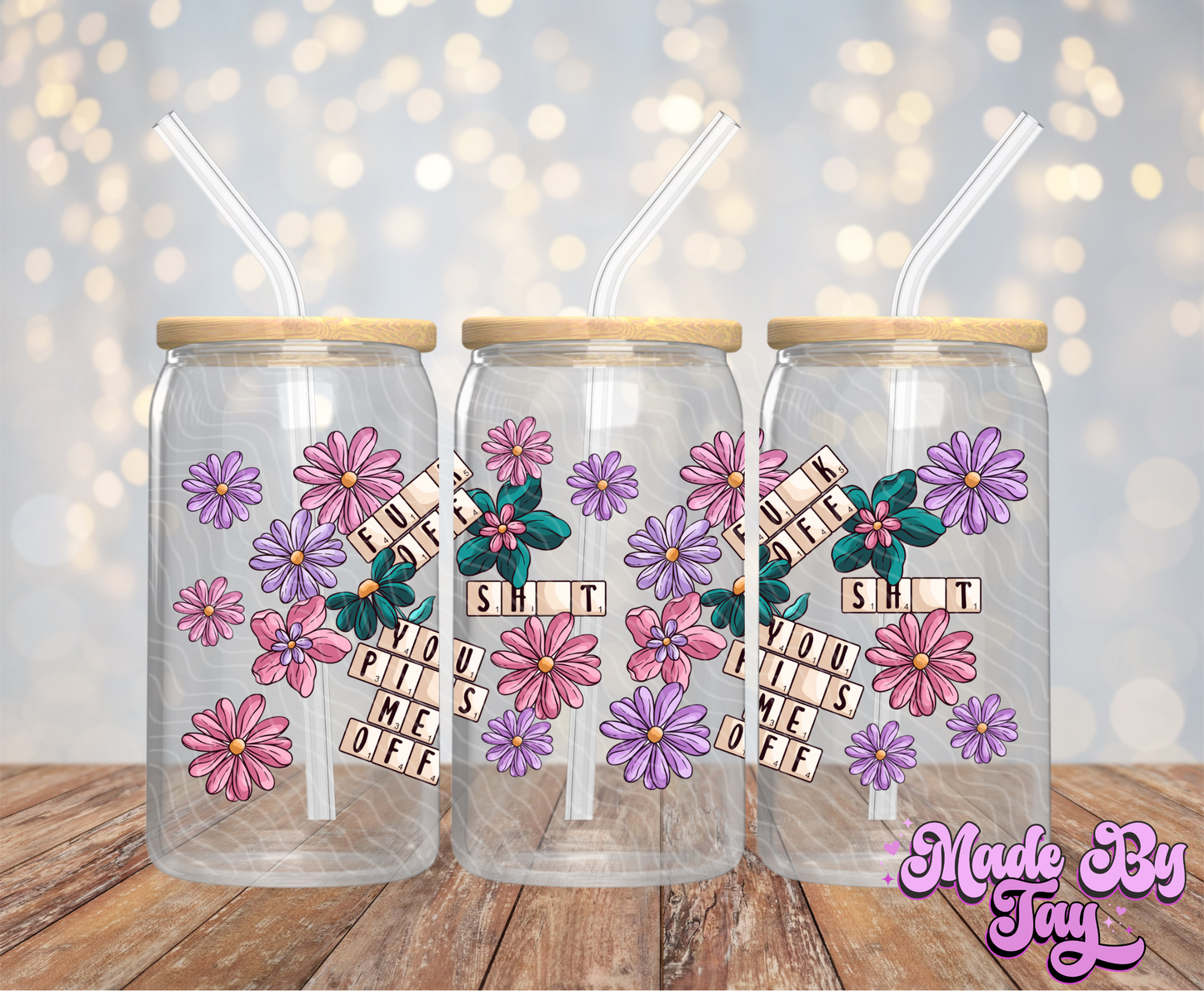 Floral Scrabble Sass - 16OZ UV DTF Wrap