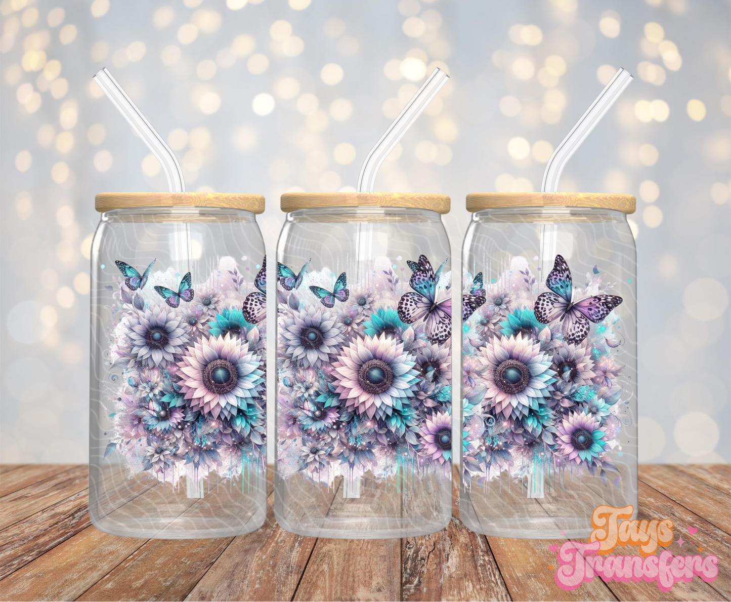 Pastel Blue/Purple Flowers - 16OZ UV DTF Wrap