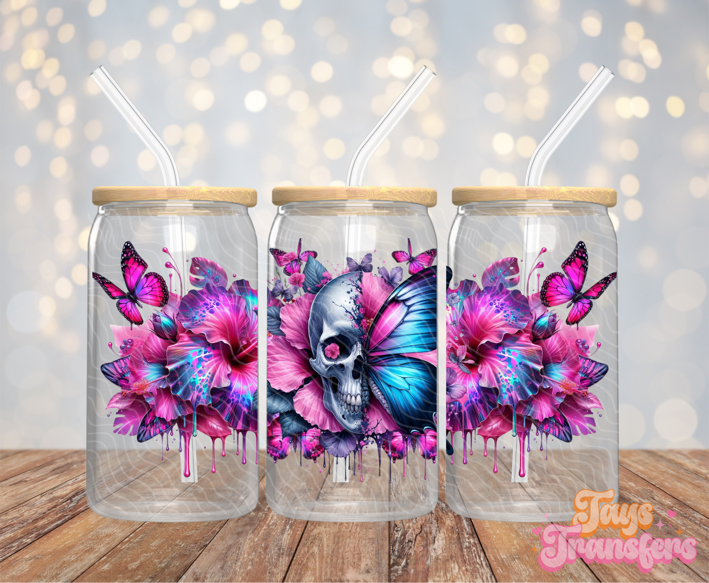 Half Skull/Butterfly - 16OZ UV DTF Wrap