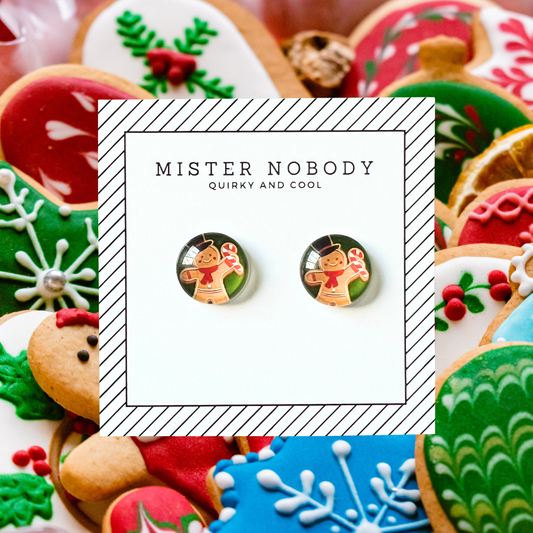 Gingerbread Man with Hat - Stud Earrings