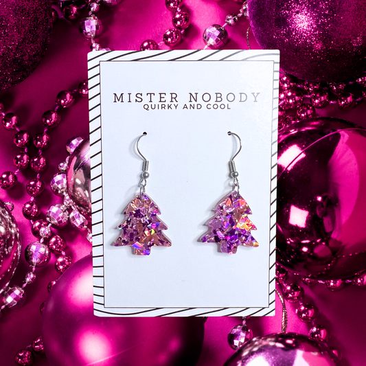 Purple & Pink Tree - Large Dangle Earrings