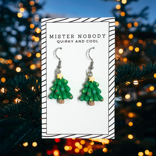 Christmas Tree with Star - Mini Dangle Earrings