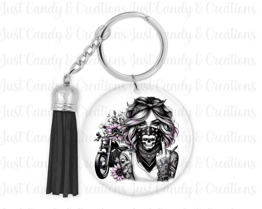 Bandana Girl With Motorbike - Keychain Decal