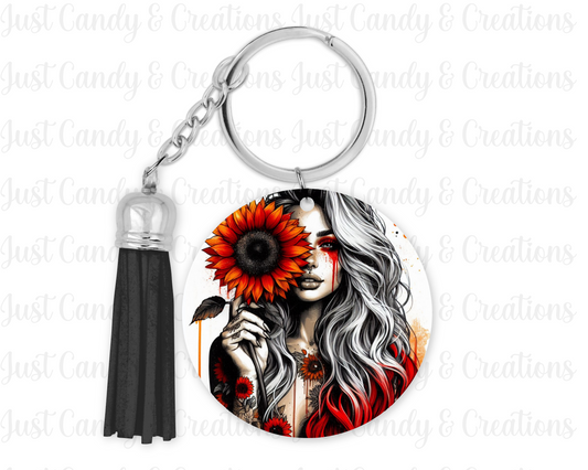 Girl Orange Flower Keychain Decal