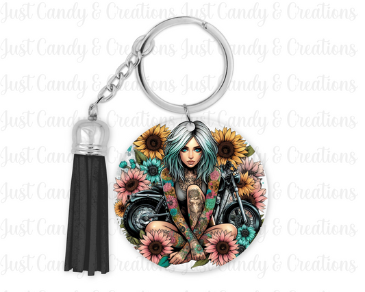 Girl & Motorbike Keychain Decal