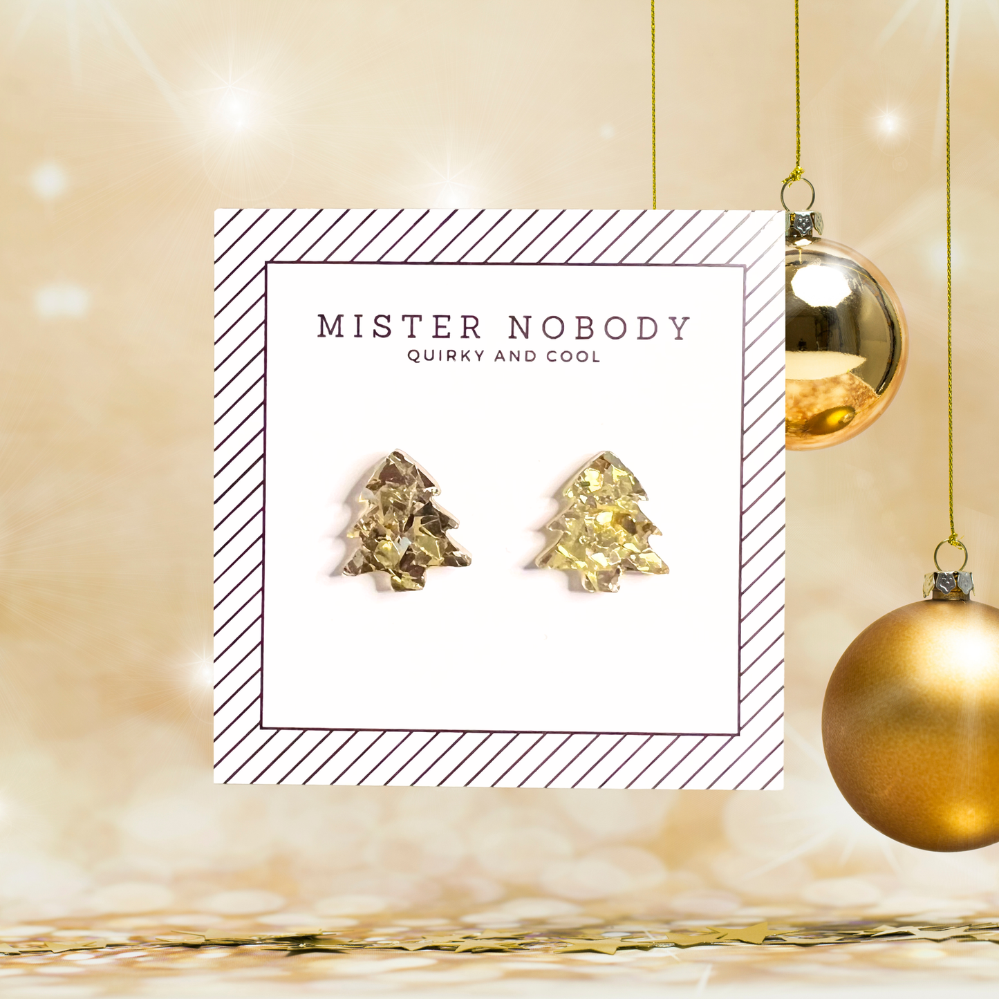 Gold Glitter Christmas Tree - Stud Earrings