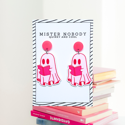 Hot Pink Reading Ghost - Large Dangle Earrings