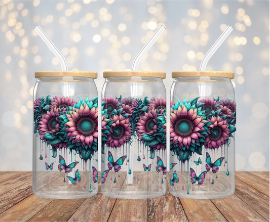 Floral Drip Butterflies - 16OZ UV DTF Wrap