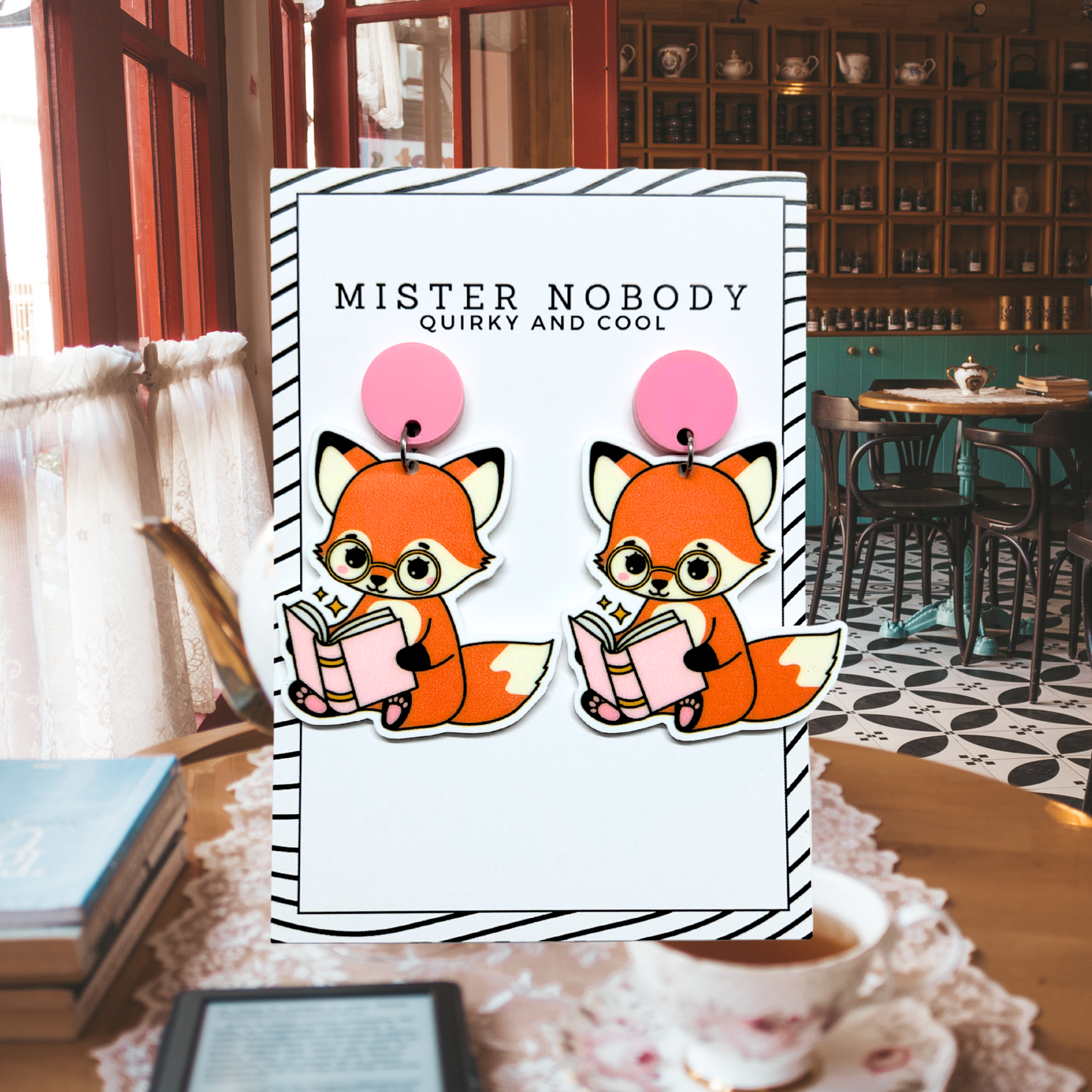 Reading Fox - Large Dangle Earrings