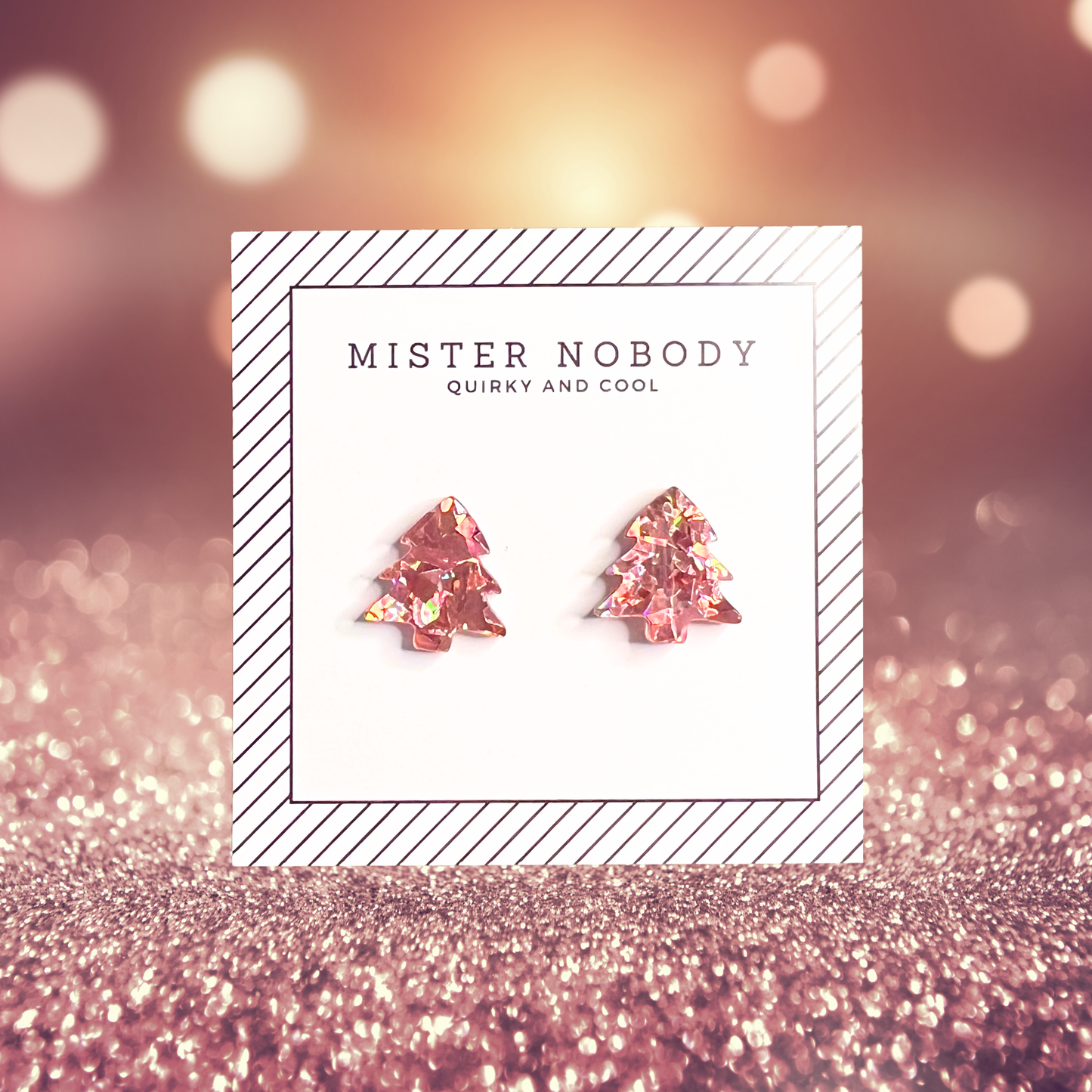 Rose Gold Glitter Christmas Tree - Stud Earrings