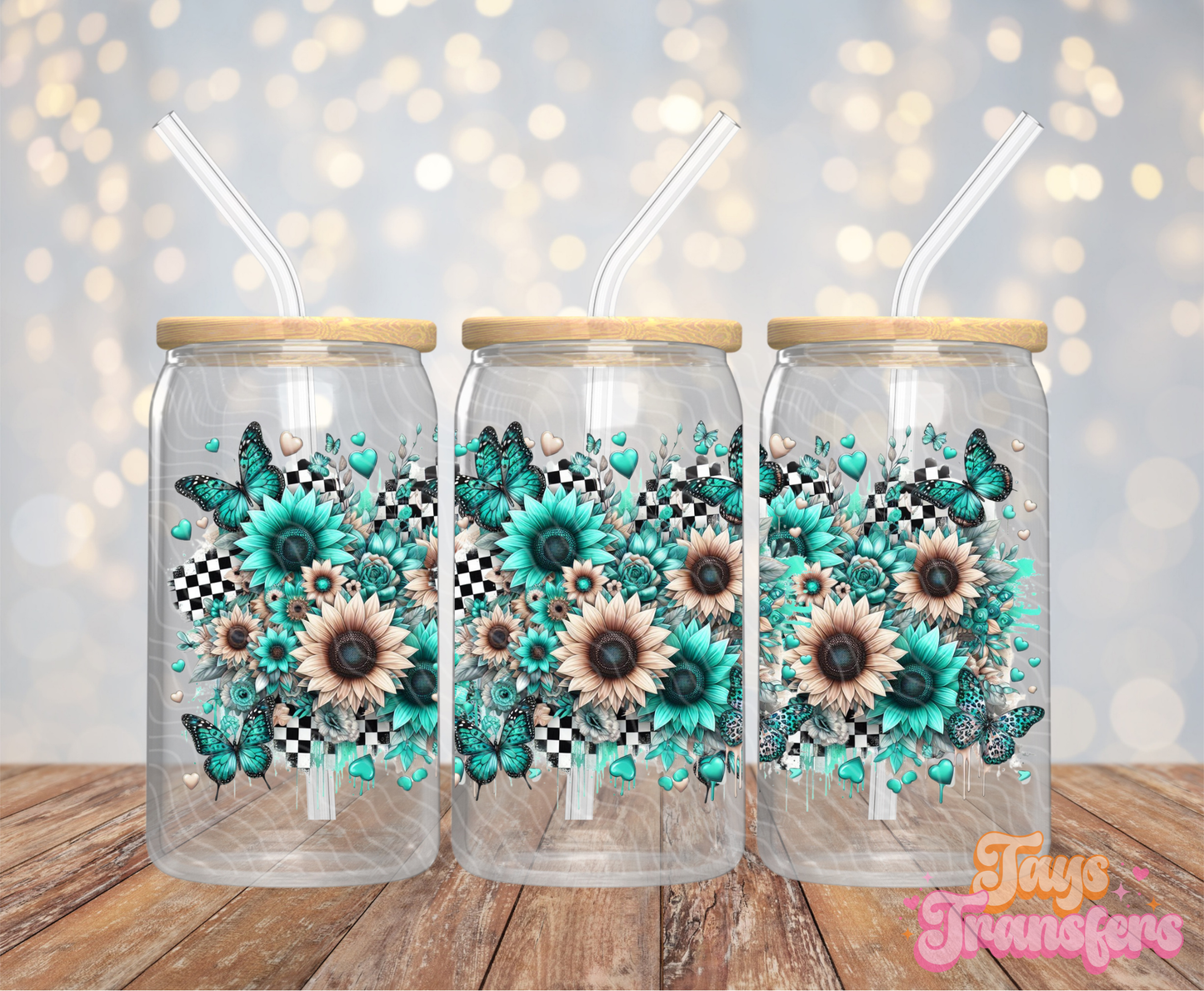 Teal/Yellow Sunflowers - 16OZ UV DTF Wrap