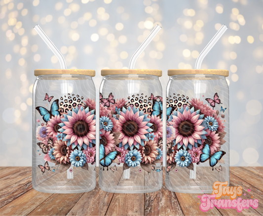 Blue/Pink Flowers - 16OZ UV DTF Wrap