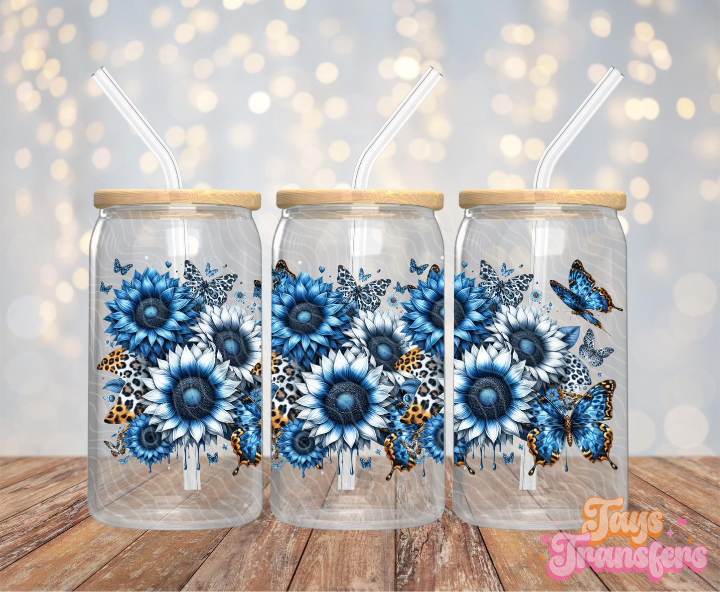 Blue Sunflowers - 16OZ UV DTF Wrap