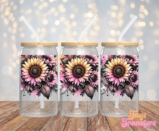 Pink/Yellow Sunflowers - 16OZ UV DTF Wrap
