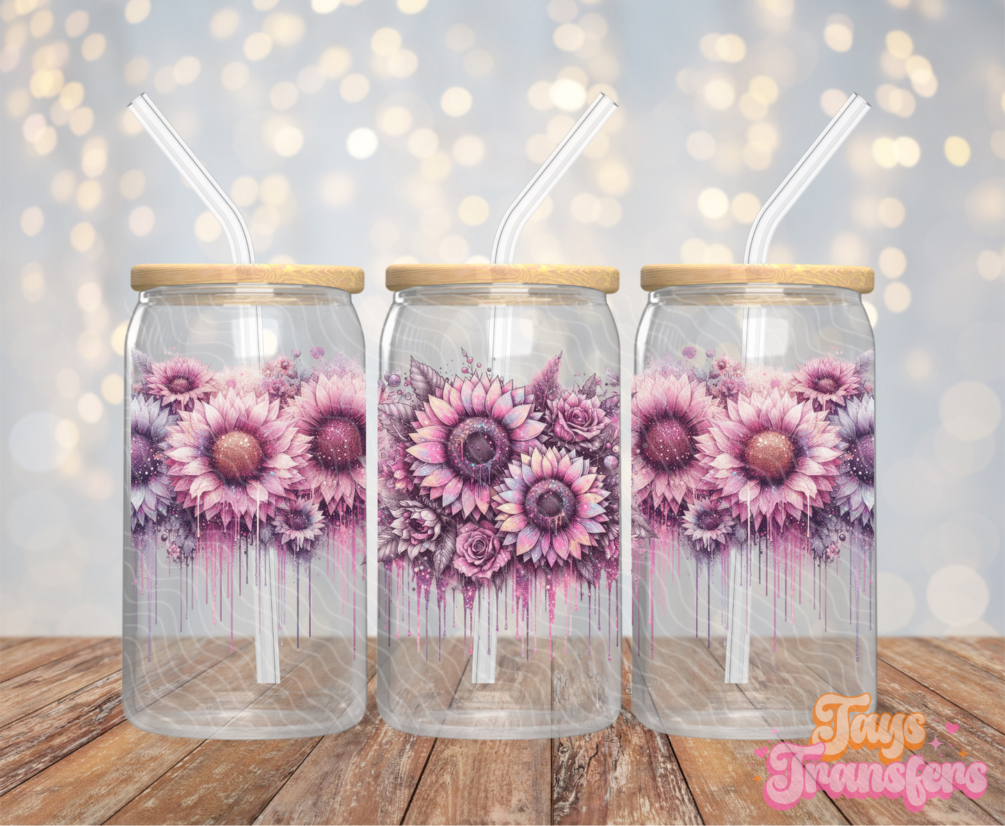 Pink Sunflowers - 16OZ UV DTF Wrap