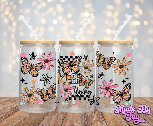 Keep Flying Pink Flowers - 16OZ UV DTF Wrap