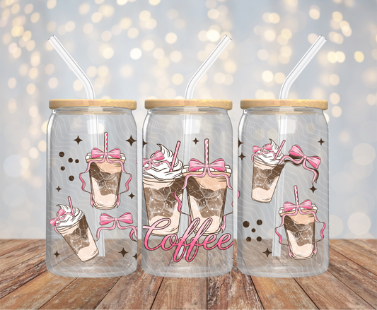 Pink Coffee Bows - 16OZ UV DTF Wrap