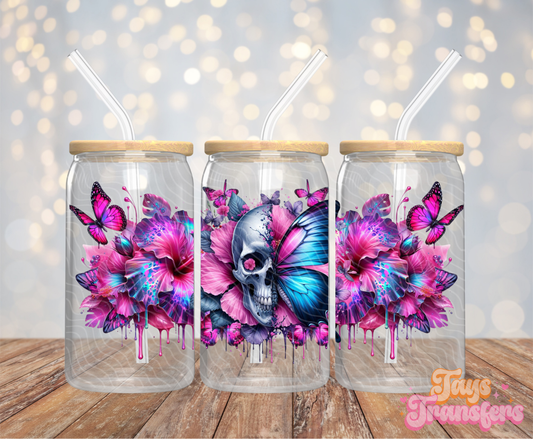 Half Skull/Butterfly - 16OZ UV DTF Wrap