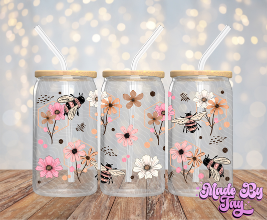 Floral Bee & Honeycomb - 16OZ UV DTF Wrap