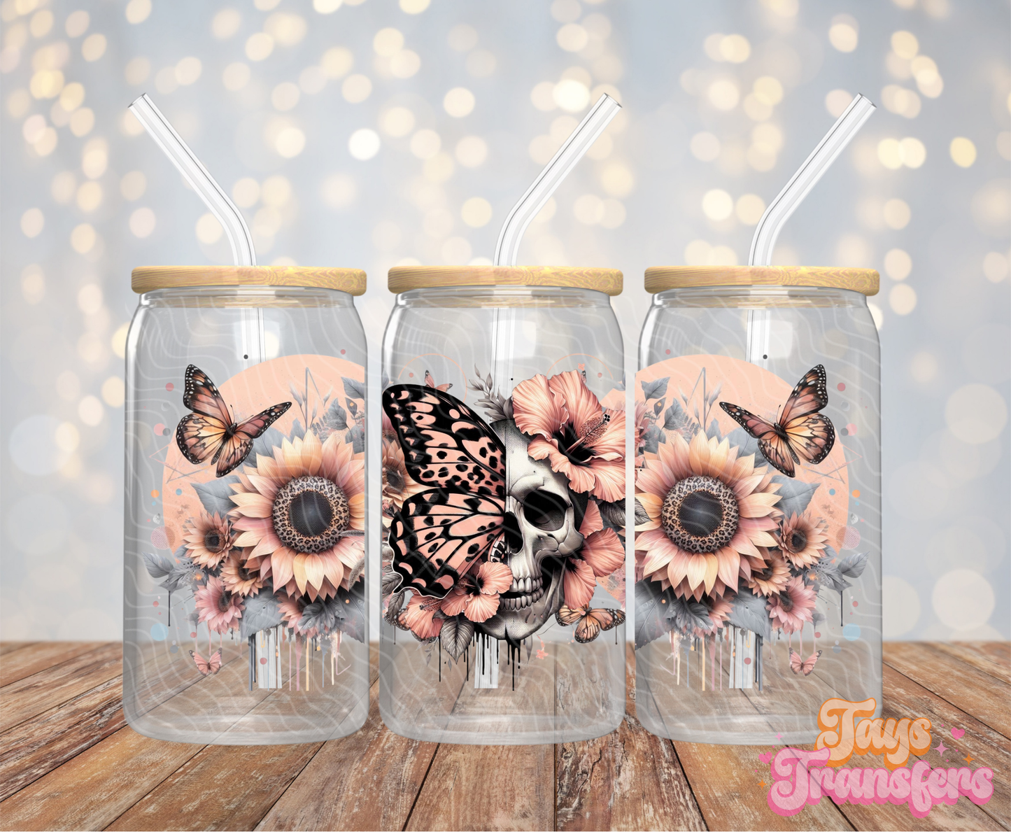 Half Skull/Butterfly - 16OZ UV DTF Wrap