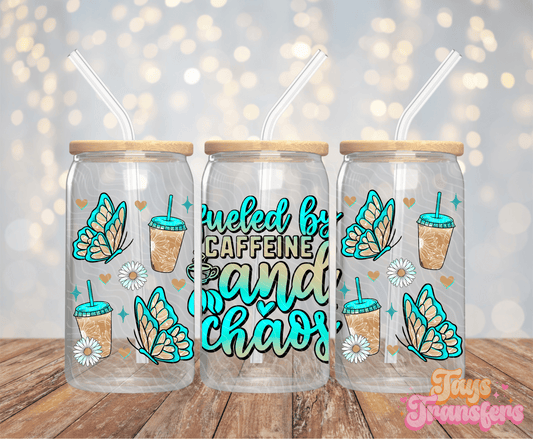 Fueled By Caffeine & Chaos - 16OZ UV DTF Wrap