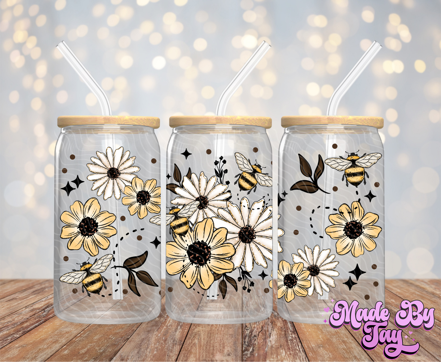 Floral Bees  - 16OZ UV DTF Wrap