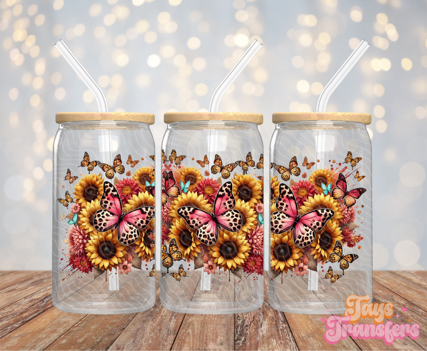 Pink Leopard Butterflies - 16OZ UV DTF Wrap