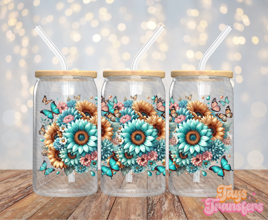 Blue/Yellow Sunflowers - 16OZ UV DTF Wrap
