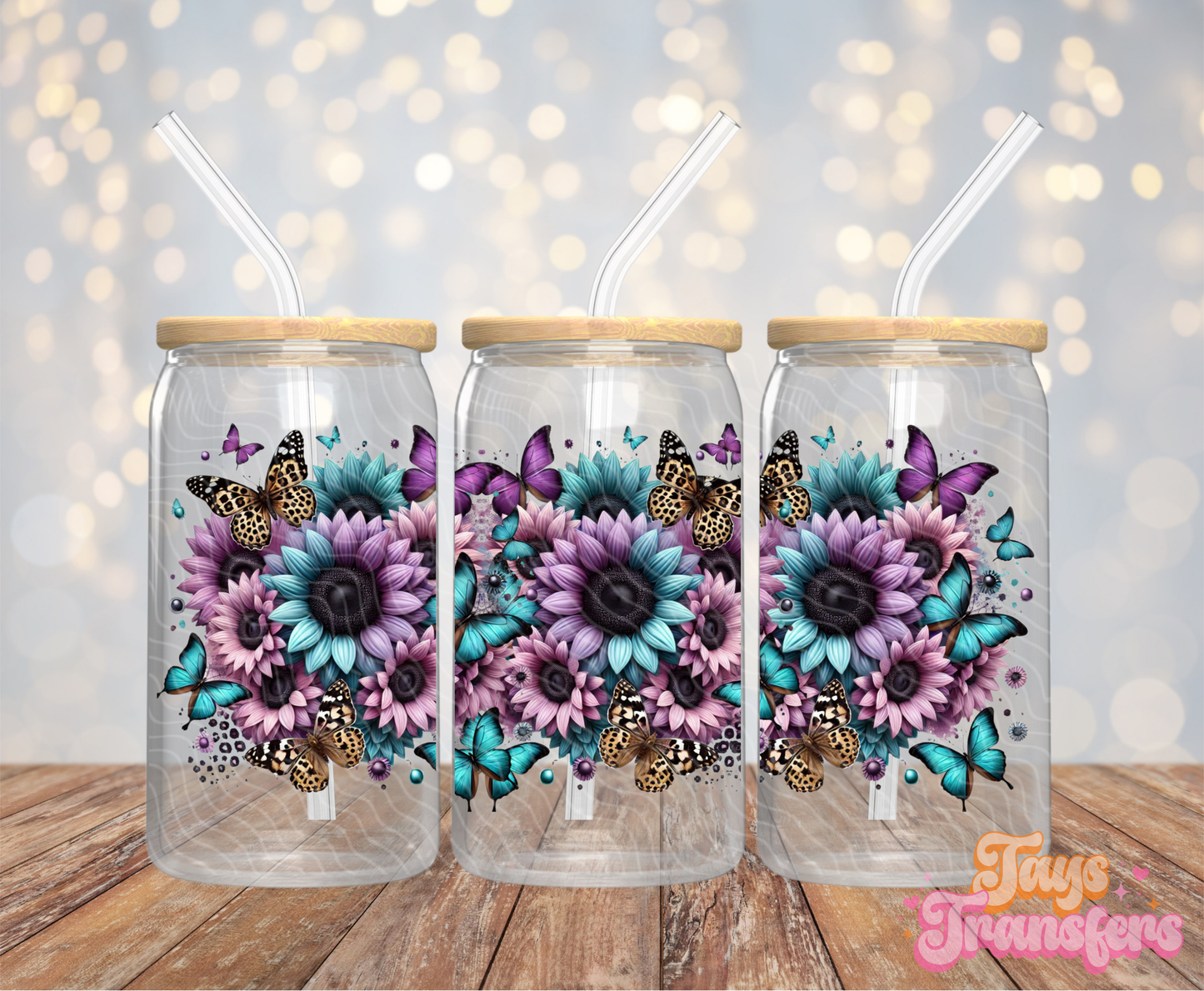 Purple/Blue Sunflowers - 16OZ UV DTF Wrap