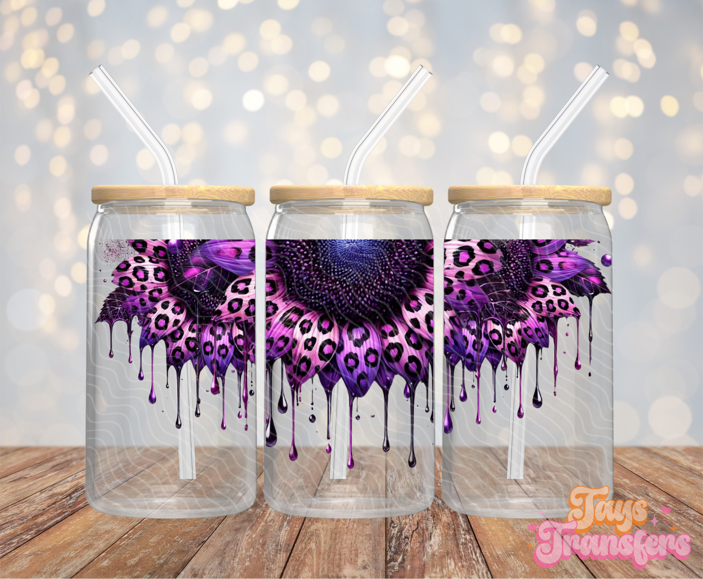 Dripping Leopard Sunflower - 16OZ UV DTF Wrap