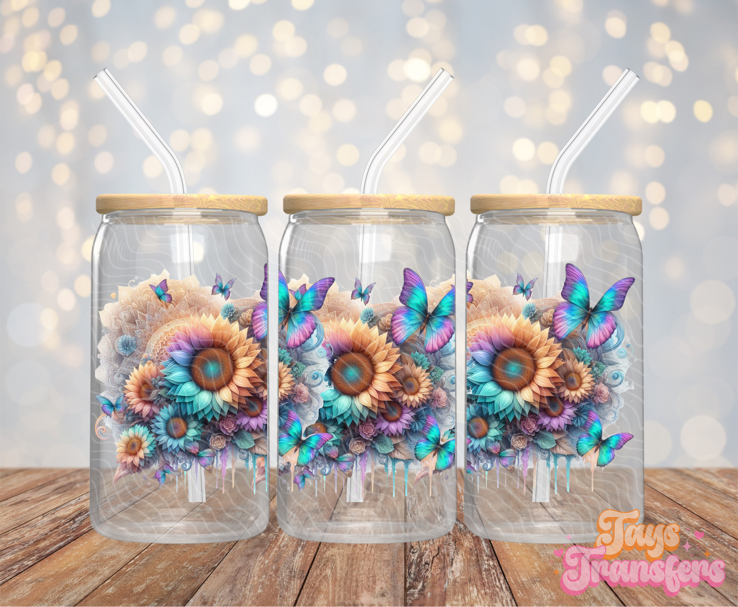 Pastel Sunflowers & Butterflies - 16OZ UV DTF Wrap