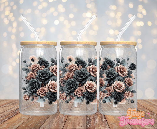 Black & Pink Roses - 16OZ UV DTF Wrap